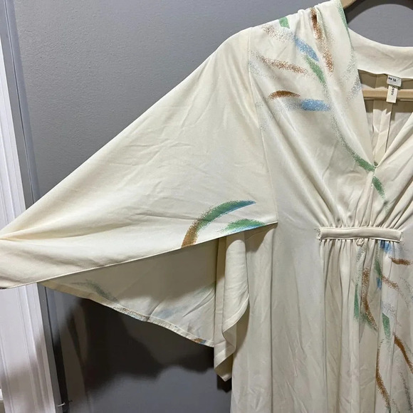 Vtg 7os Womens White Hawaiian Kaftan Summer Midi Dress 14 Elastic Waist String - Picture 5 of 16
